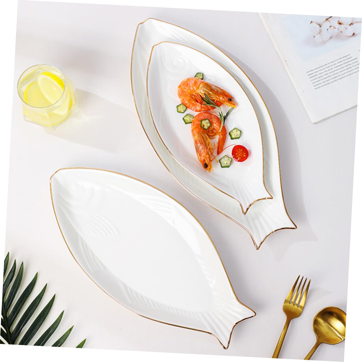 Zerodeko Plato de Cerámica Forma de Pez Blanco para Sushi y Aperitivos | Apto para Cafetería y Pastelería, Resistente al Calor, Fácil de Limpiar, Diseño Decorativo
