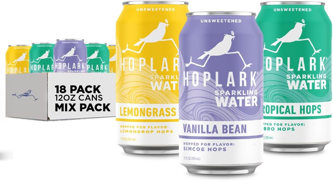 HOPLARK Fresh Flavors Sparkling Hop Water - Variety Pack - Flavor from Real Ingredients Only, Zero Sugar, Gluten Free, Vegan (18, 12oz. Cans)