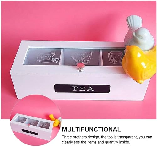 Miniatura 3 de Pequeña caja de té de madera con 3 compartimentos, organizador de caja de té de madera, caja de almacenamiento para joyas, organizador de mini