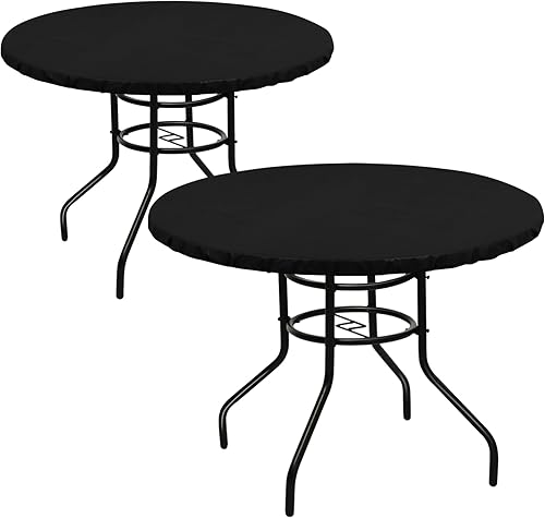 LUSHVIDA Paquete de 2 manteles para mesa redondos impermeables y con borde elástico, de vinilo, ajustable a la mesa, para mesas de hasta 45 a 56