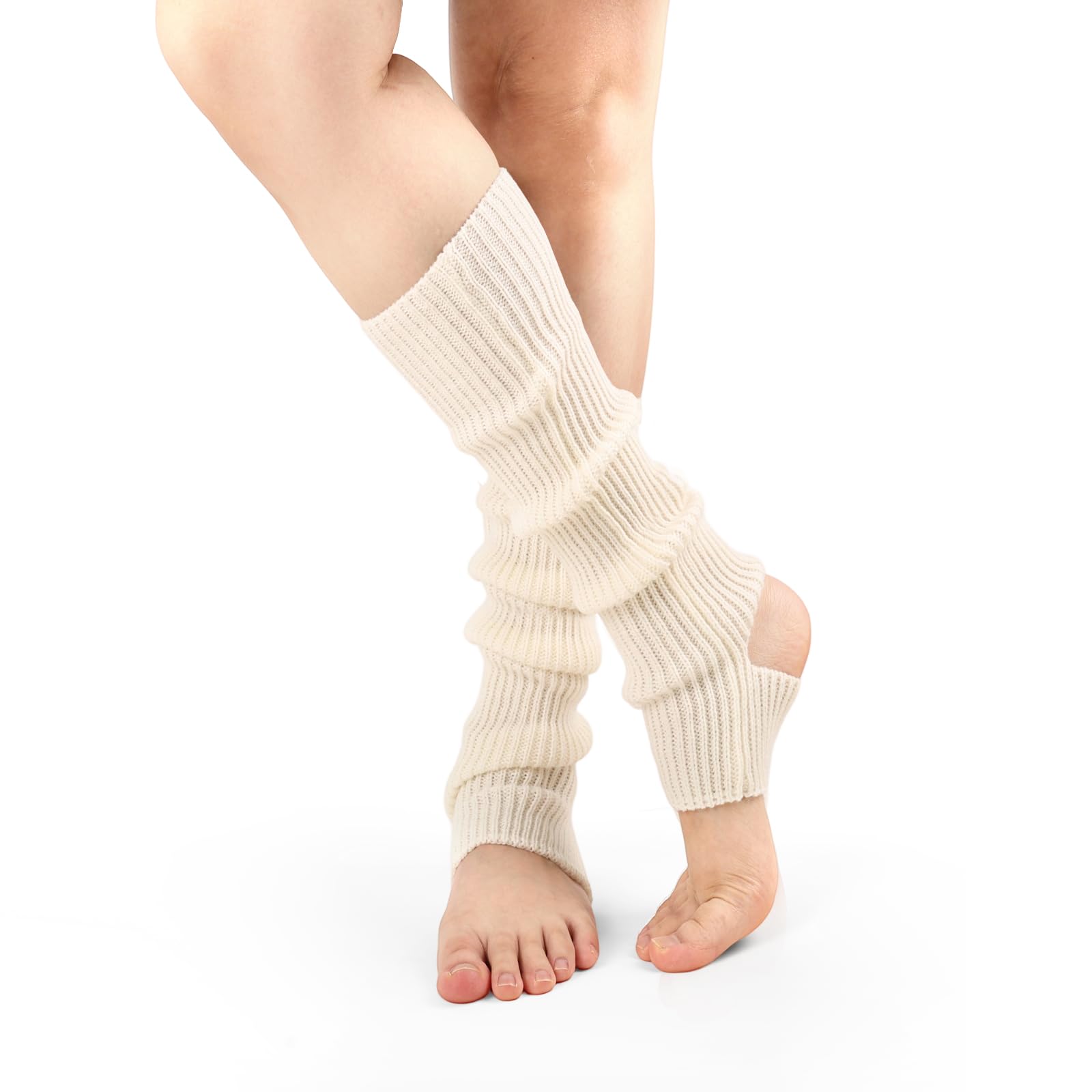 viiotu Womens Knitted Stirrup Leg Warmers 16.9 Inch Acrylic Soft Warm Stretchy for Ballet Yoga Pilates Winter (White, One Size)