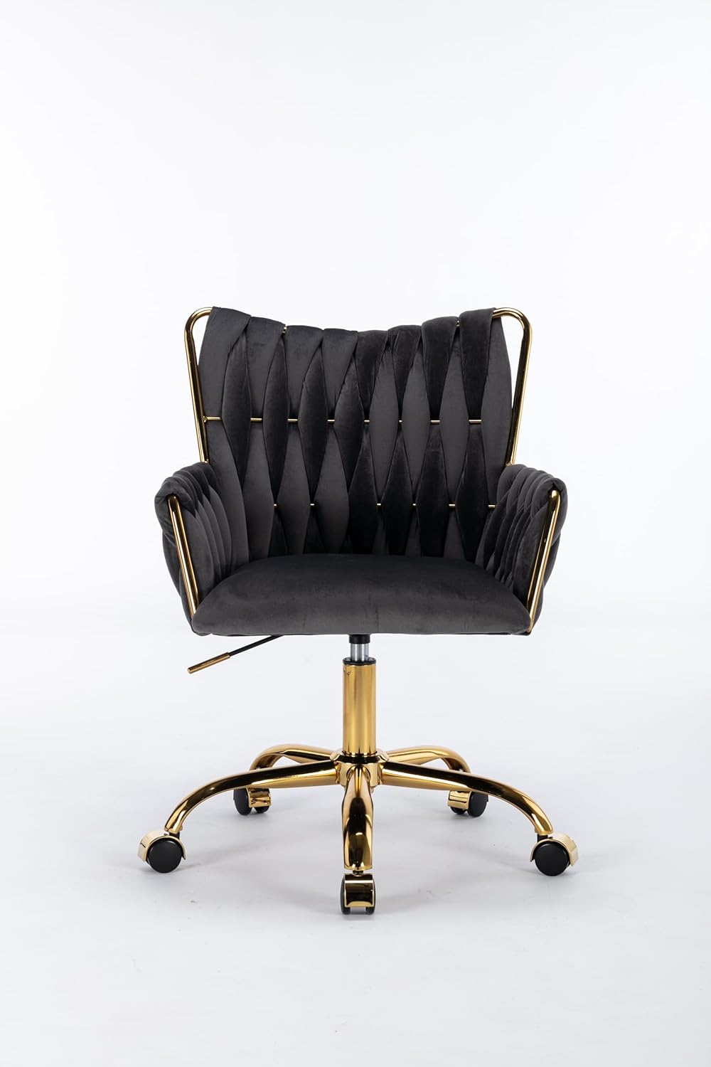 Velvet Office Chair, Braided backrest and armrest, with Gold Legs and Universal Wheels,Set of 1 (Dawn Grey)