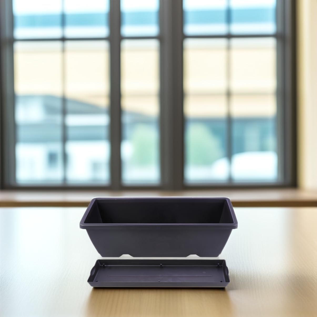 3pcs Rectangular Plastic Plant Nursery Pots Deep Gray Vegetable Planters with Drainage Tray for Indoor and Outdoor Gardening for Succulent and Flower Display