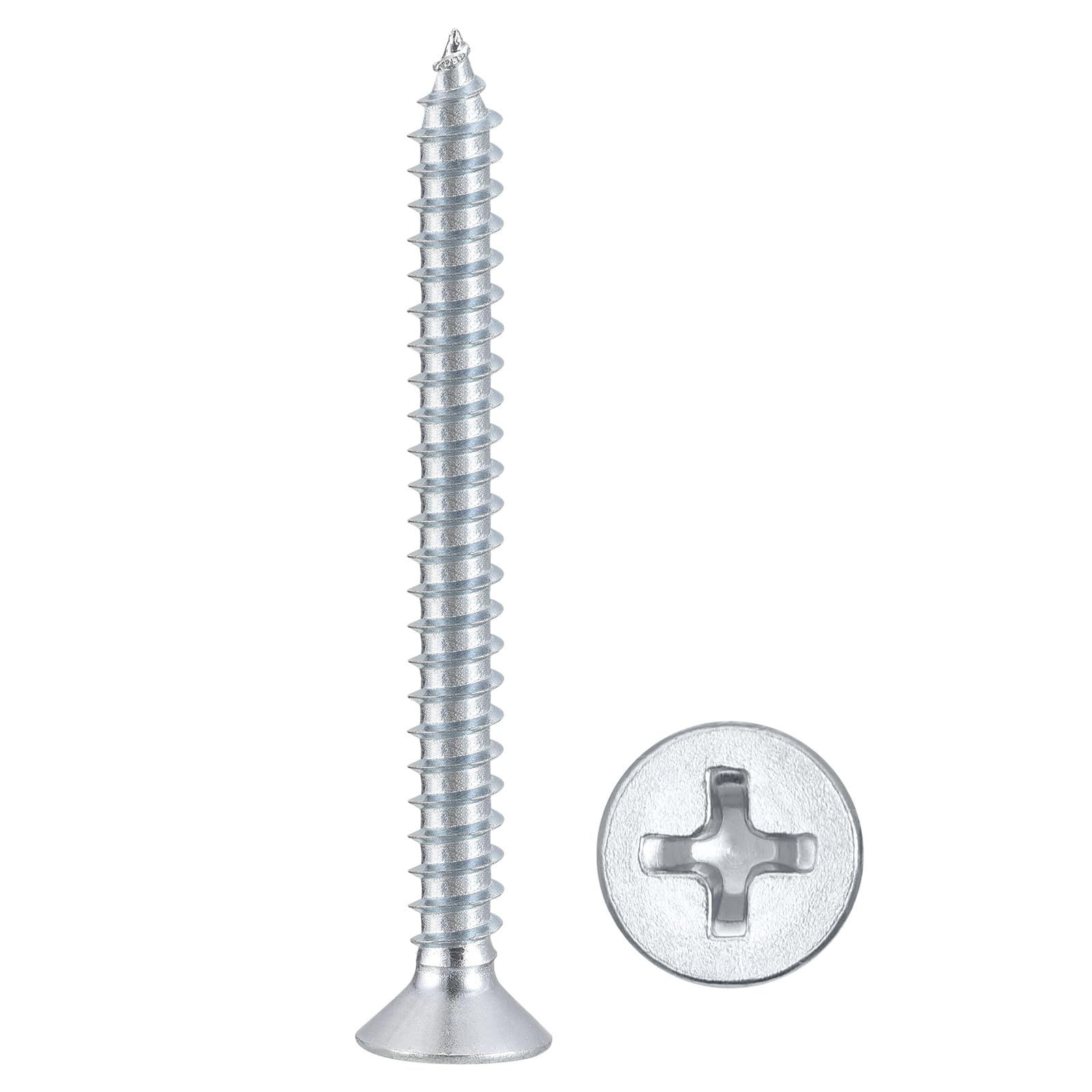 METALLIXITY Countersunk Phillips Wood Screws (#6x1-1/2") 100Pcs, Carbon Steel Coarse Thread Phillips Drive Flat Head Wood Screws - for Furniture Installation Repair, Bluish-white — image 1