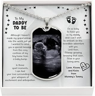 Daddy To Be Dog Tag Necklace, First Time Father's Day, Soon To Be Dad Gift, Pregnancy Announcement Sonogram Ultrasound, Message Card Dog Tag Necklace, Expecting Dad, Engravable Necklace, Gift for Dad Son Husband Boyfriend