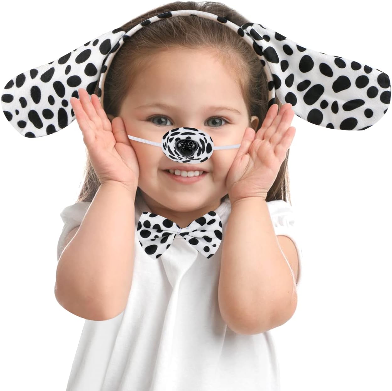 4 Pcs Dalmatian Dog Costume Set Dog Ears Headband Dog Nose Tail and Bow Tie Animal Fancy Dress Dalmatian Costume Party Accessories for Halloween,Birthday,Christmas,Cosplay Dress Up Party Decorations - Image 5