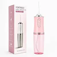 Irrigador Oral Portátil para Limpeza Profunda de Dentes e Gengivas, Jato de Água Supersônico, Elétrico, Recarregável USB (Rosa)