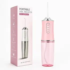 Irrigador Oral Portátil para Limpeza Profunda de Dentes e Gengivas, Jato de Água Supersônico, Elétrico, Recarregável USB (Rosa)