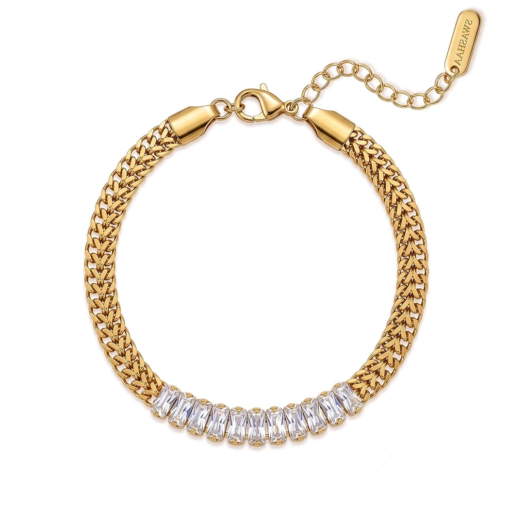 swashaa Aariv Diamond Baguette 18K Gold Plated Rakhi Bracelet Stainless Steel Rakshabandhan Gift-picture-28