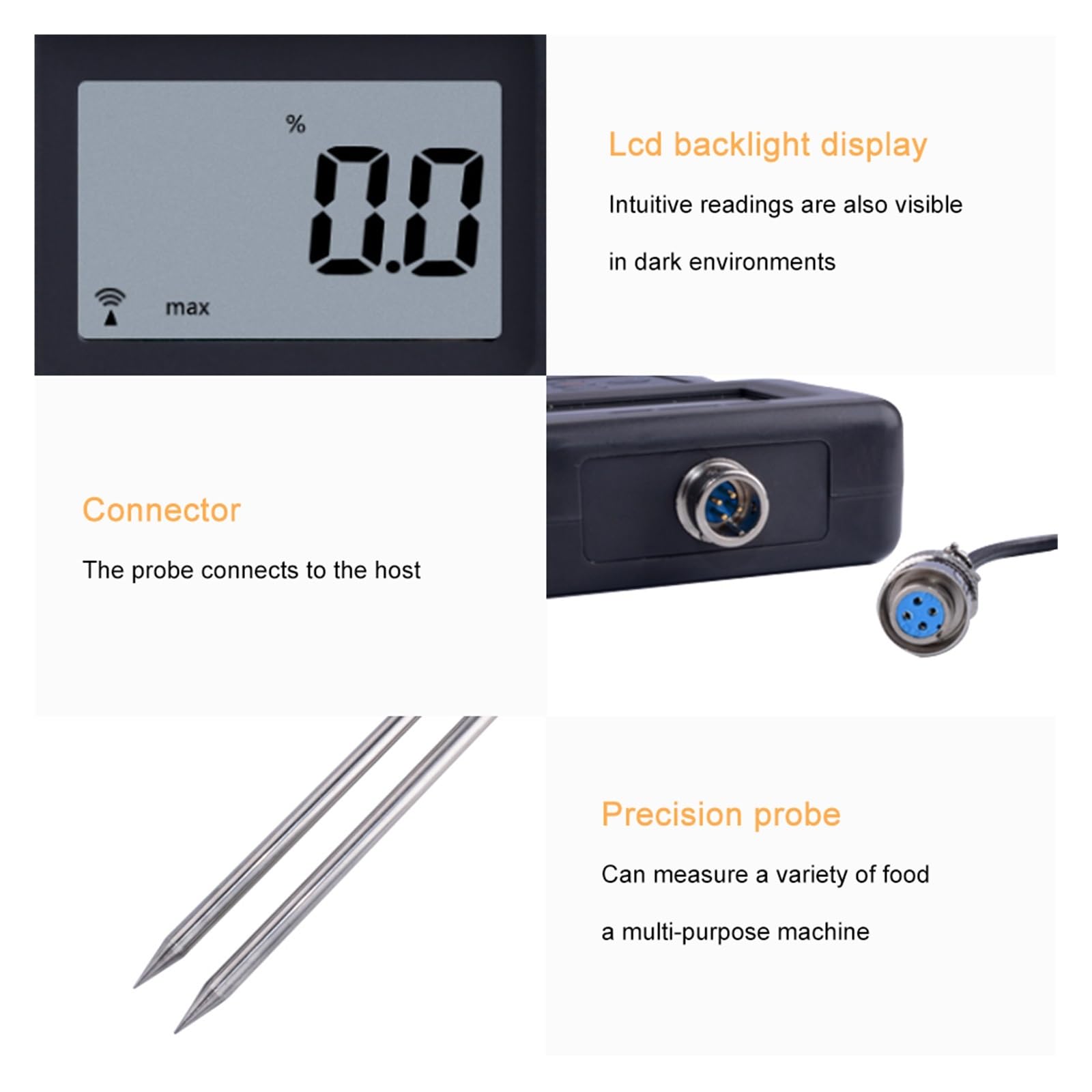 Feuchtigkeitsmesser, Getreidefeuchtemessgerät Feuchtigkeitsmessgerät for Gerste, Mais, Heu, Hafer, Raps, brauner Reis, Sojabohnen, Weizenmehl, Kakaopulver