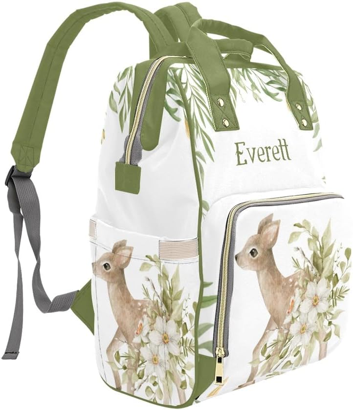 Personalized Diaper Bag Backpack Name Woodland Deer Wild Forest Animal Multifunction Travel Backpack Nappy Bag Daypack for Mom Dad Boy Girl