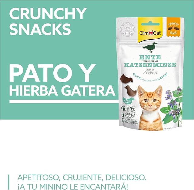 Foto 2 de 6 de GimCat Snacks crujientes de Pato con Hierba gatera - Golosinas para Gatos crujientes y ricas en proteínas