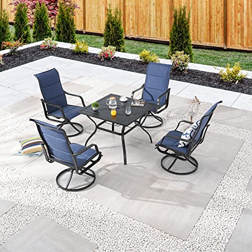 Image of LOKATSE HOME Patio Dining Set 5 Pieces Outside Textilene Swivel Chairs and Square Table, Blue