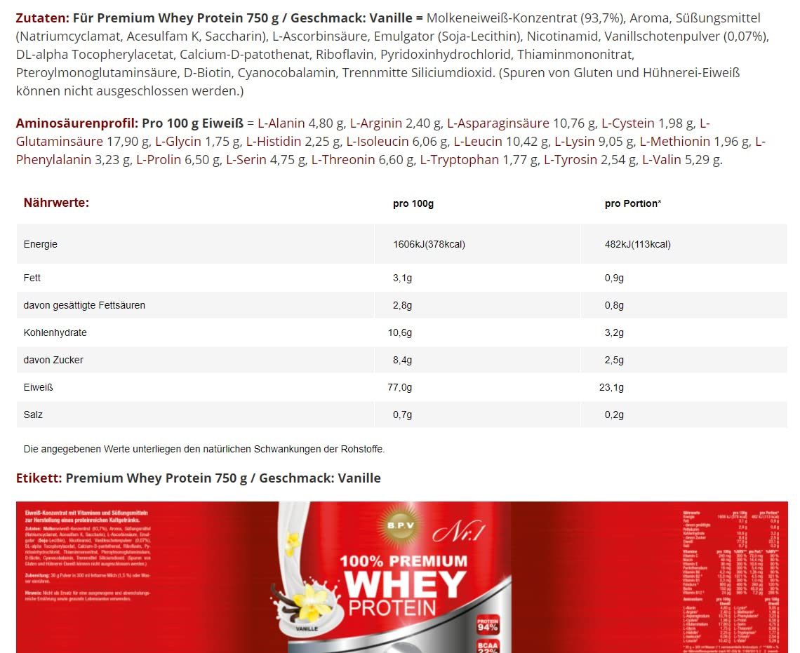 BPV-Premium Whey Protein 750g Poudre de protéines onctueuse pour le développement musculaire, le maintien musculaire pendant le régime Riche en EAA, BCAA et vitamines (fraise, 1500g)