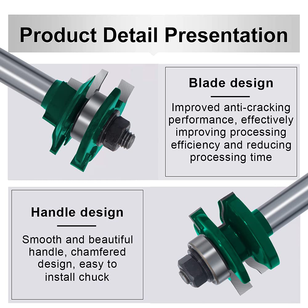 MAYLINE 1/2 Inch Shank Router Bits Sets 3 PCS, Woodwork Milling Tongue Groove Rail Stile Cutter Router Bit Set - Image 4