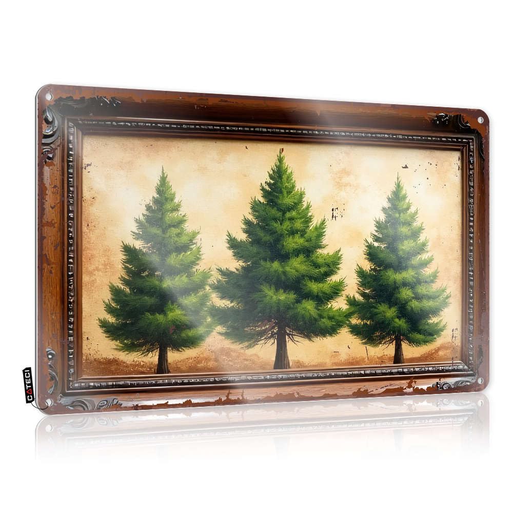 Sujd Colour Three Tall Pine Trees In A Rustic Frame. Nice Cool Wall Art | Framed Vintage Style Gifts Highland Decoration Easy Hang(30X40cm)