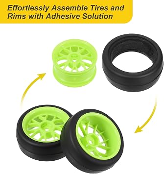 sourcing map 4-Pair High-Grip RC Car Tire & Wheel Set for 1/10 Scale On-Road Touring Cars - Soft Rubber Tyres with 12mm Hubs, Green