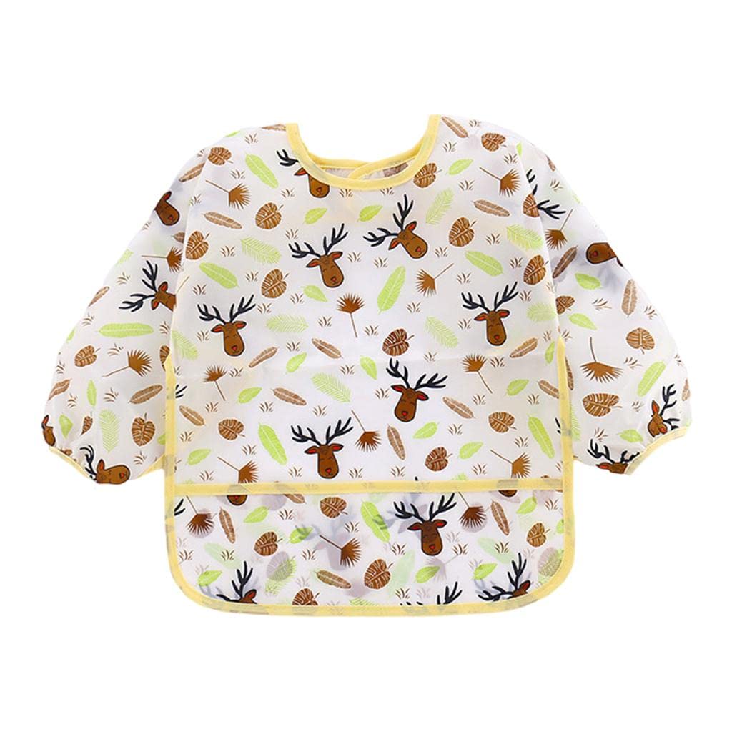 NIVAA Baby Feeding Bib Long Sleeve Waterproof Lunch Apron Yellow Elk-image-44