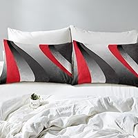 Vista 5 de Juego de ropa de cama geométrica roja, gris y negra, funda de edredón con círculo geométrico para niños, niñas, hombres, dormitorio, diseño