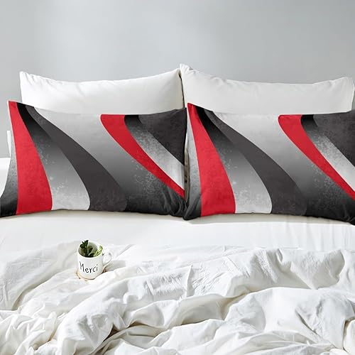 Miniatura 5 de Juego de ropa de cama geométrica roja, gris y negra, funda de edredón con círculo geométrico para niños, niñas, hombres, dormitorio, diseño de