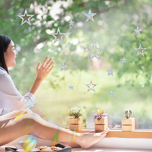 Miniatura 2 de Star - Adhesivos de prisma para ventana anticolisión  Evite golpes de pájaros  Decora tus puertas de cristal, 48 piezas