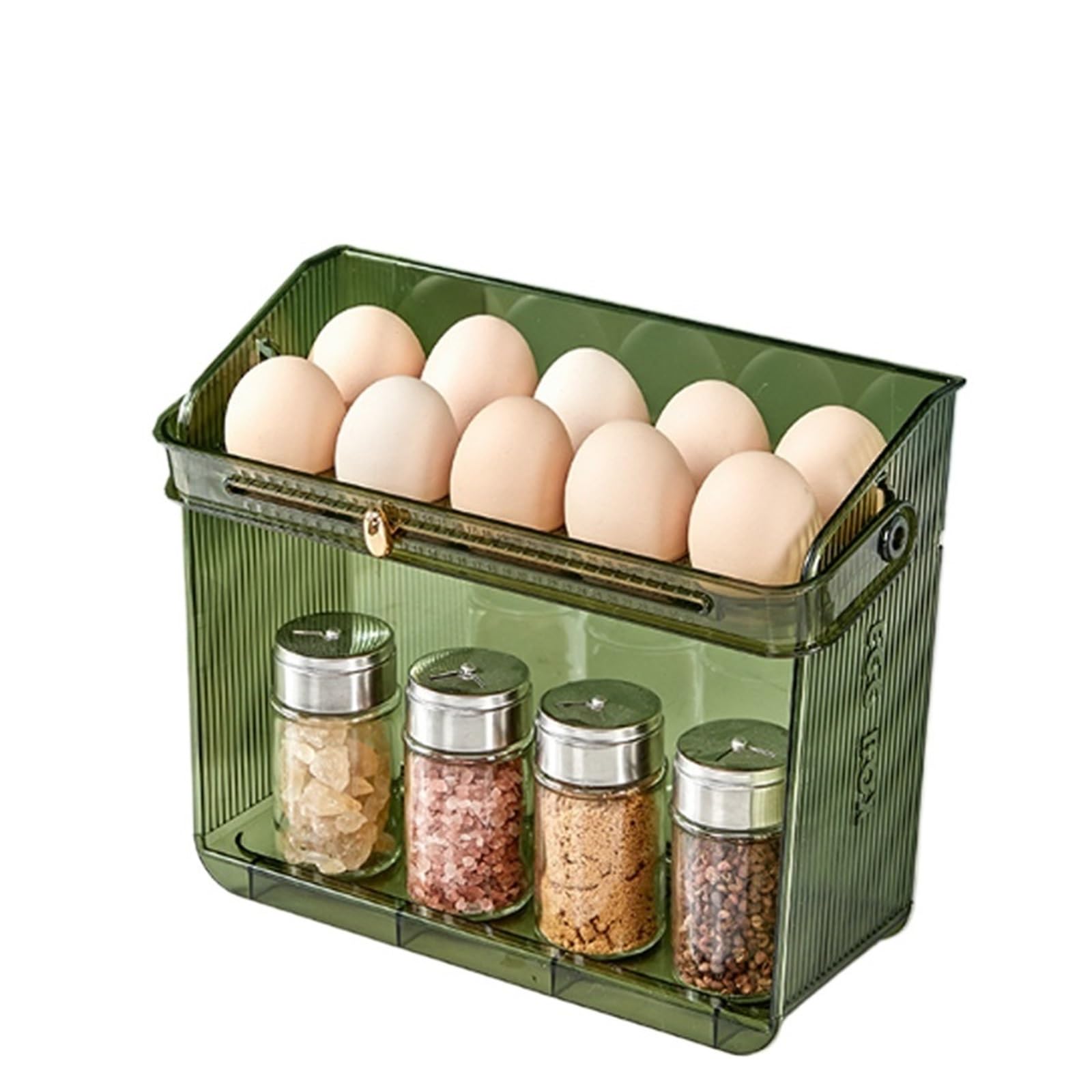 Eierhalter für Kühlschrank-Seitentür, tragbar, doppelstöckig, multifunktional, für Eier, Gemüse, Getränke, Obst, 2 Stück, Grün