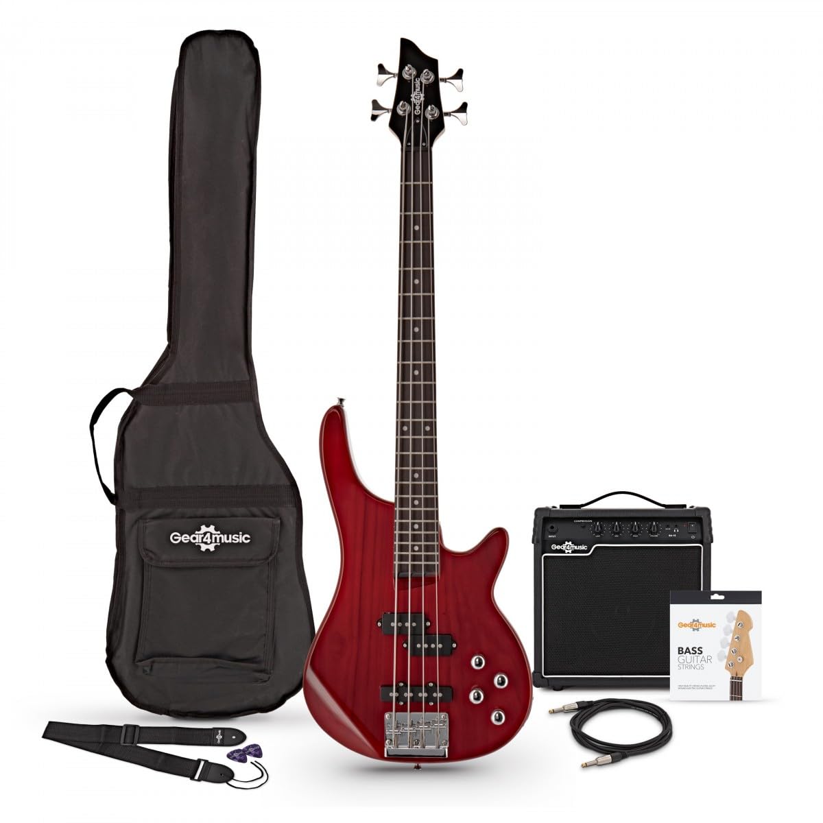 Set de Bajo 3/4 Chicago + Amplificador de 15 W, Trans Red