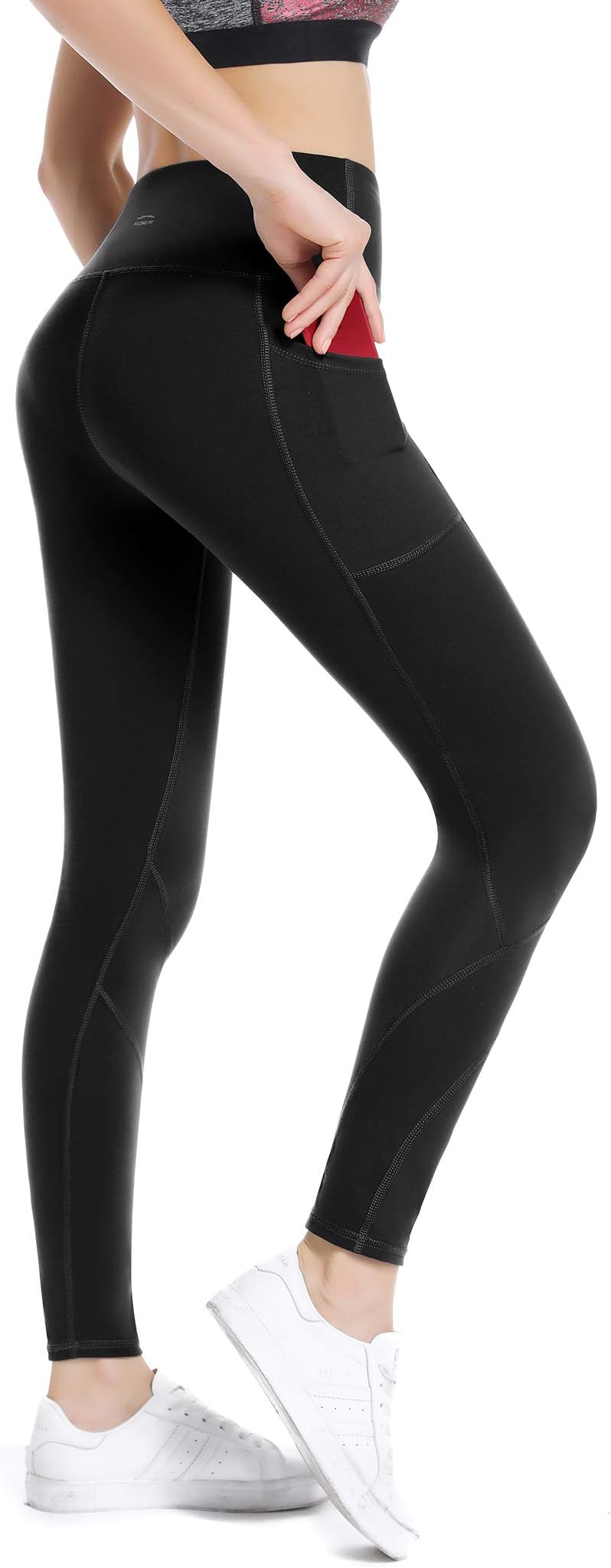 ALONG FIT Gym leggings Women with Pockets, Yoga Pants for Running Sports Workout Fitness Non See-through, High Waisted Classic Black High Waisted Classic Black, XS
