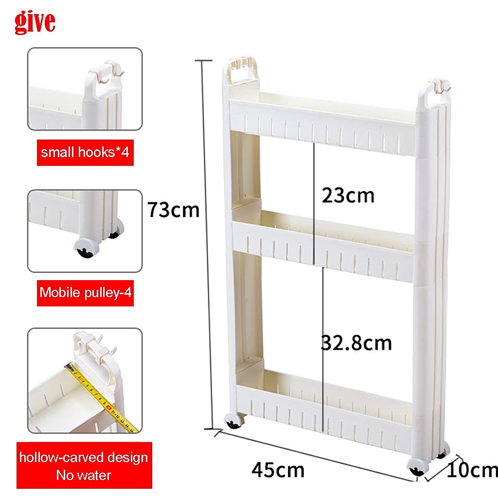 Chariot De Rangement Mince 3/5 Niveaux, Chariot À Roulettes, Organisateur D'étagères De Rangement Mobile Pour Bureau De Buanderie De Salle De Bain De Cuisine, Plastique, Blanc, Largeur 10cm,3 Niveaux