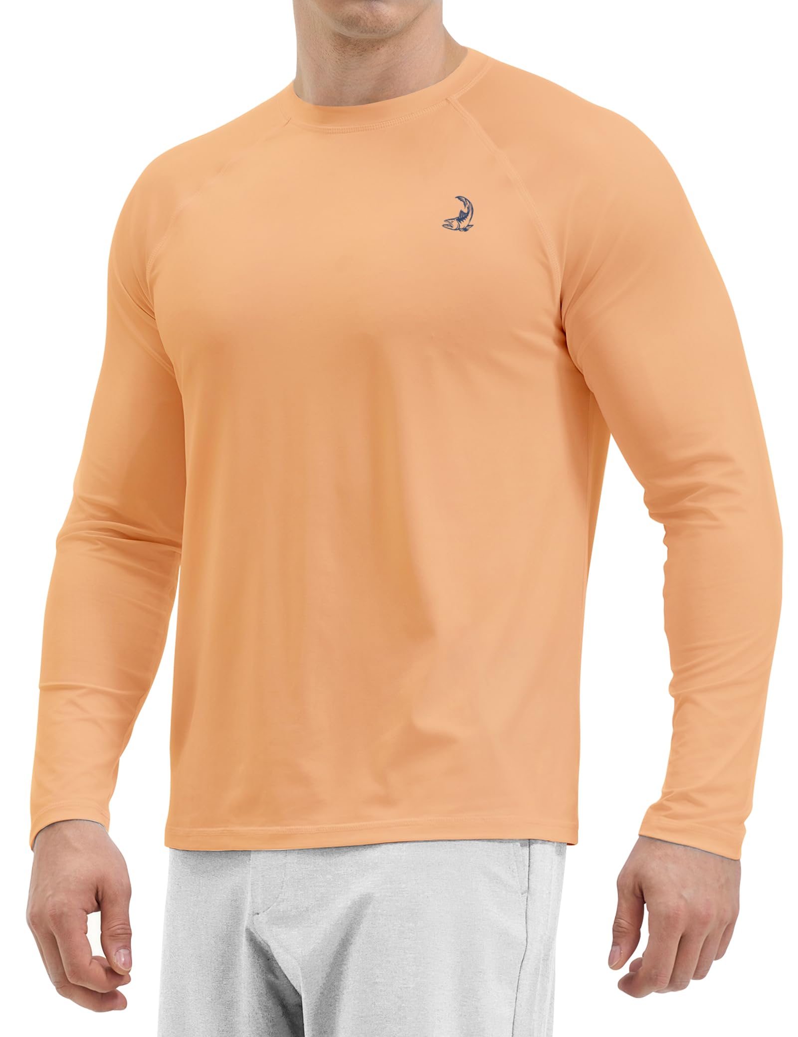 Mens UV Sun Protection Long Sleeve Shirts Rash Guard for Outdoor Fishing Hiking Swimming UPF 50+ (Color: Sauna Peach, Size: Large)