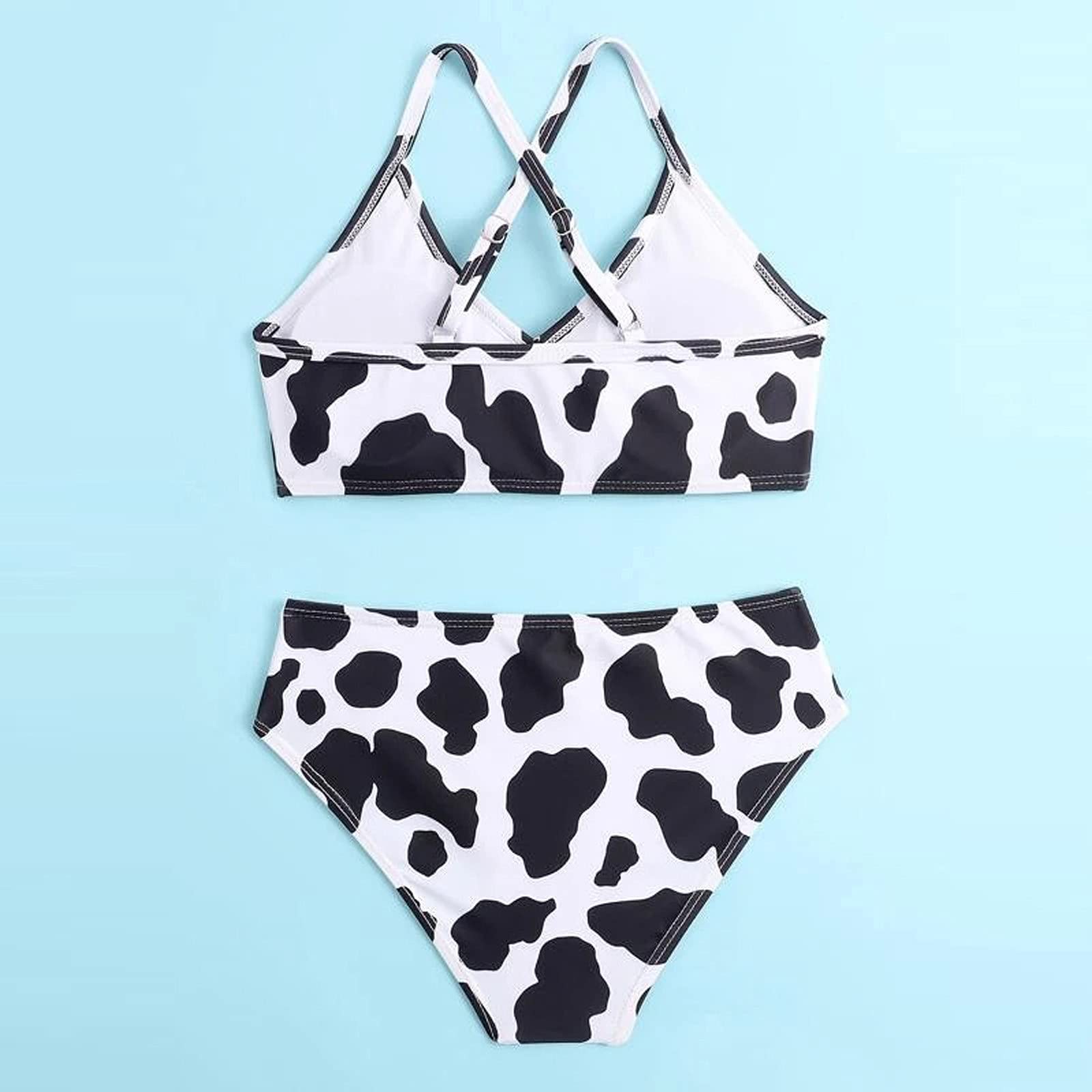Generisch Traje de baño tankini para niñas con estampado floral de verano cruzado a través de la parte posterior lindo estampado niña vaca traje de baño de dos piezas