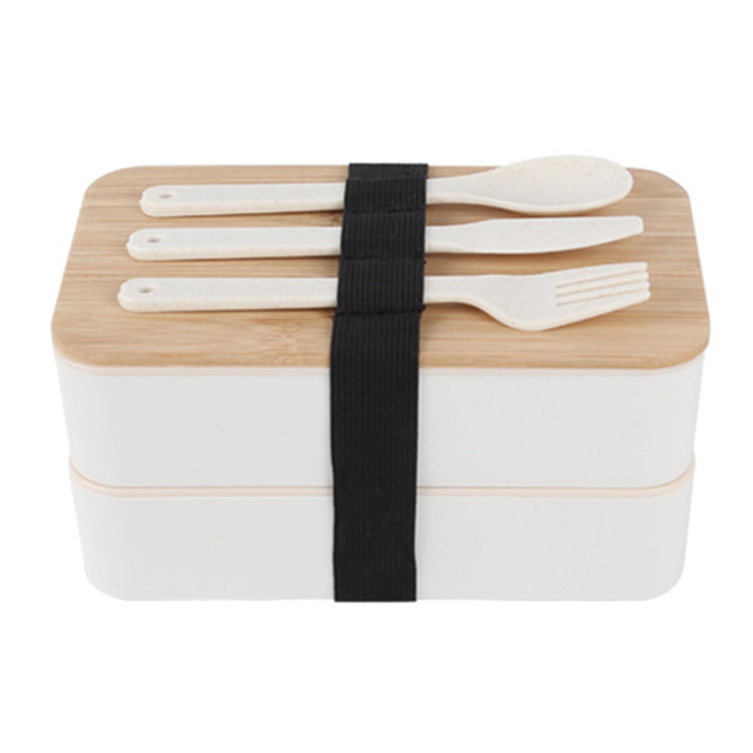 Original Bento Box Lunch Boxes Container Bundle Divider Japanese style with stainless steel Utensils spoon and fork (White))