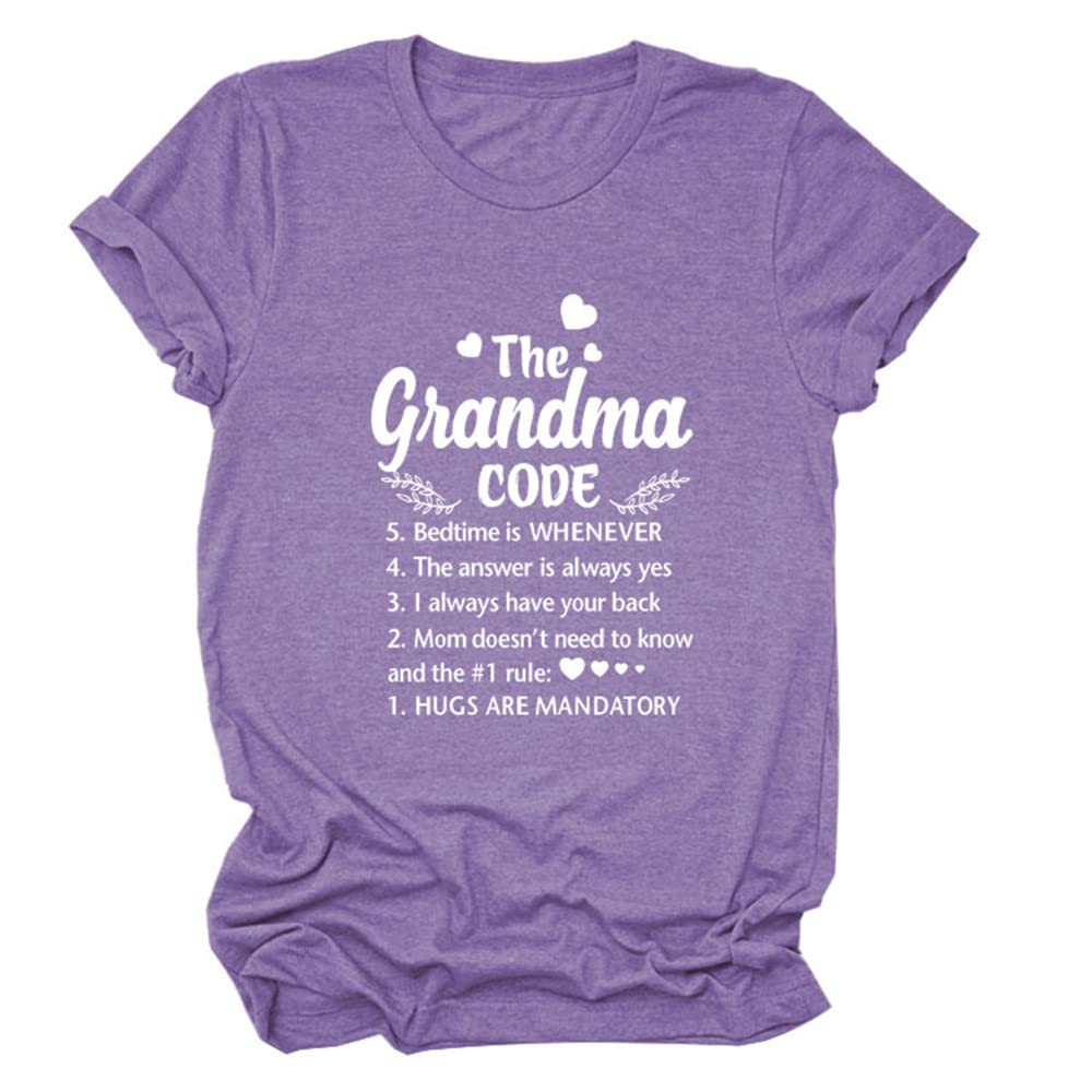 Mlzhan Women's Purple 2 The Grandma Code Shirts Funny Graphic Aesthetic Tees Summer Grandma Gift Shirt Tops (,M,M)