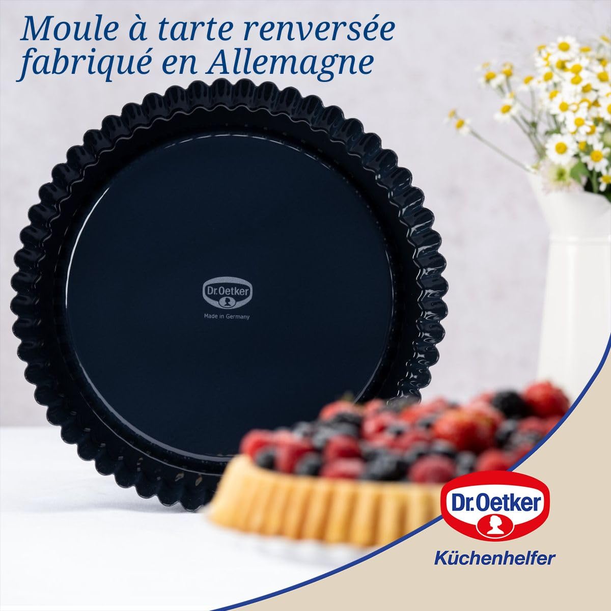 Dr Oetker 2370 Moule à Tarte, Moule à Gâteau, Moule à Gâteau Rond, Tôle d'Acier Emaillée, Bleu Nuit, 28 x 3,5 cm, 11.22 x 12.01 x 1.77 inches