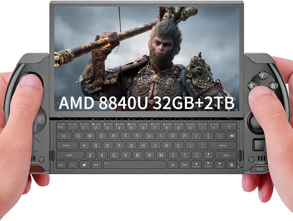 LANRUO GPD Win 4 [AMD Ryzen 7 6800U] 6 Inches Mini Handheld Win 11 PC Game Console Gameplayer 1920X1080 Touchscreen Laptop Tablet PC (Black, 32GB+1TB)