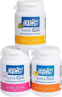 Epic Gum - Aspartame Free 100% Xylitol - Chewing Gum Sugar Free Gum - Fresh Fruit, Bubblegum, Orange Mango Variety, 50 Pieces (Pack of 3)