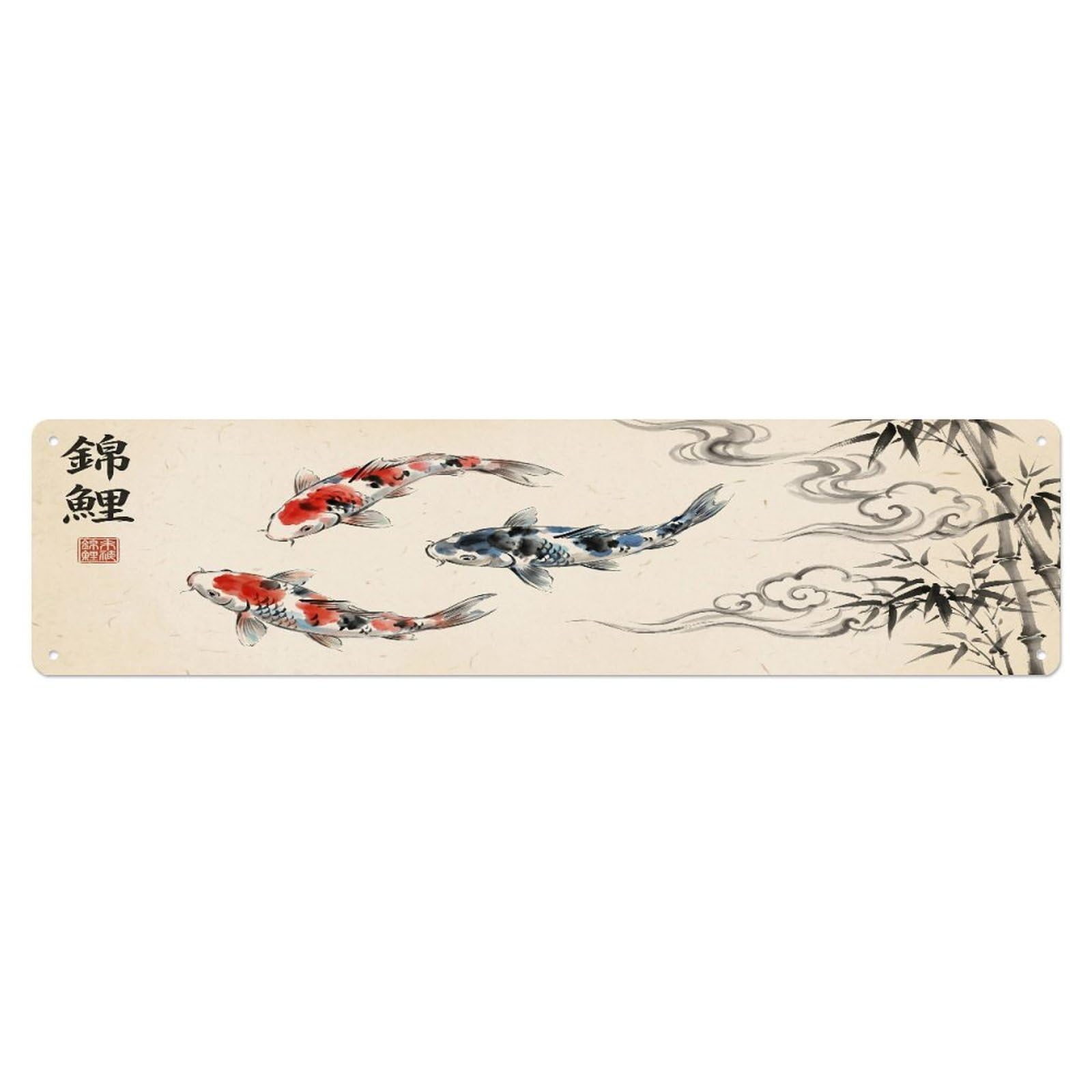 Xanthor Style Metal Tin Sign Vintage Koi Fish Japanese Zen