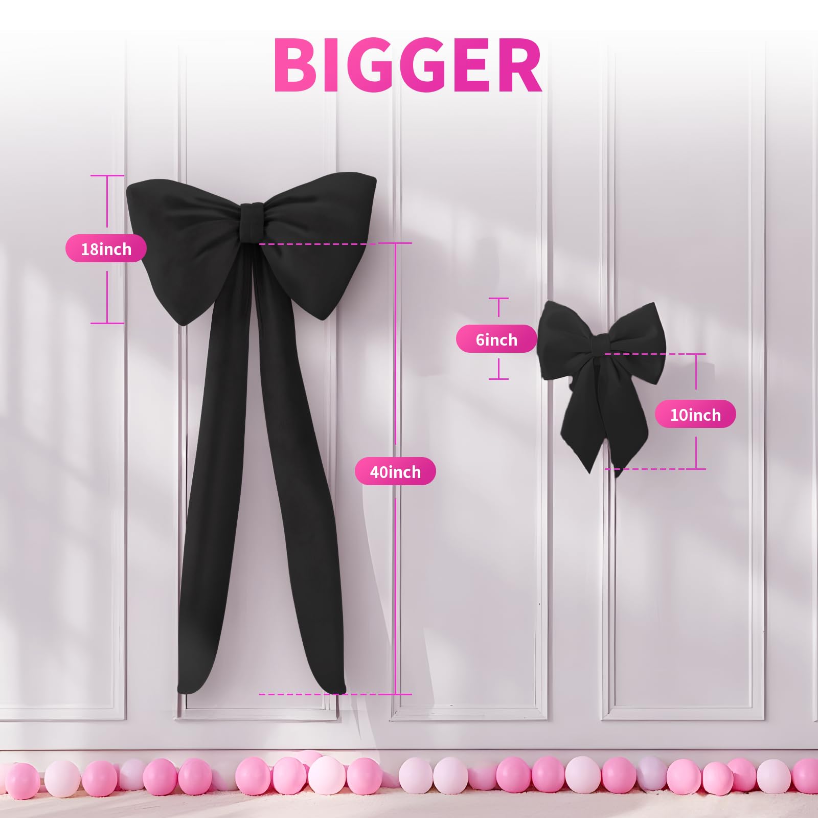 Black Bows Birthday Decorations, 30''×18'' Large Bows for Party Decorations Wedding Backdrop Coquette Decorations, Big Bows for Wall Decor Baby Shower Backdrop Room Decorations Christmas Tree Bows