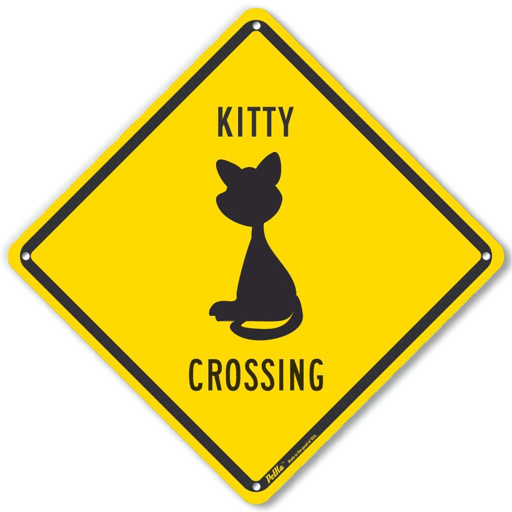 PKAC-0505-NP_10x10 "Kitty Crossing" Plastic Sign, 10" x 10"