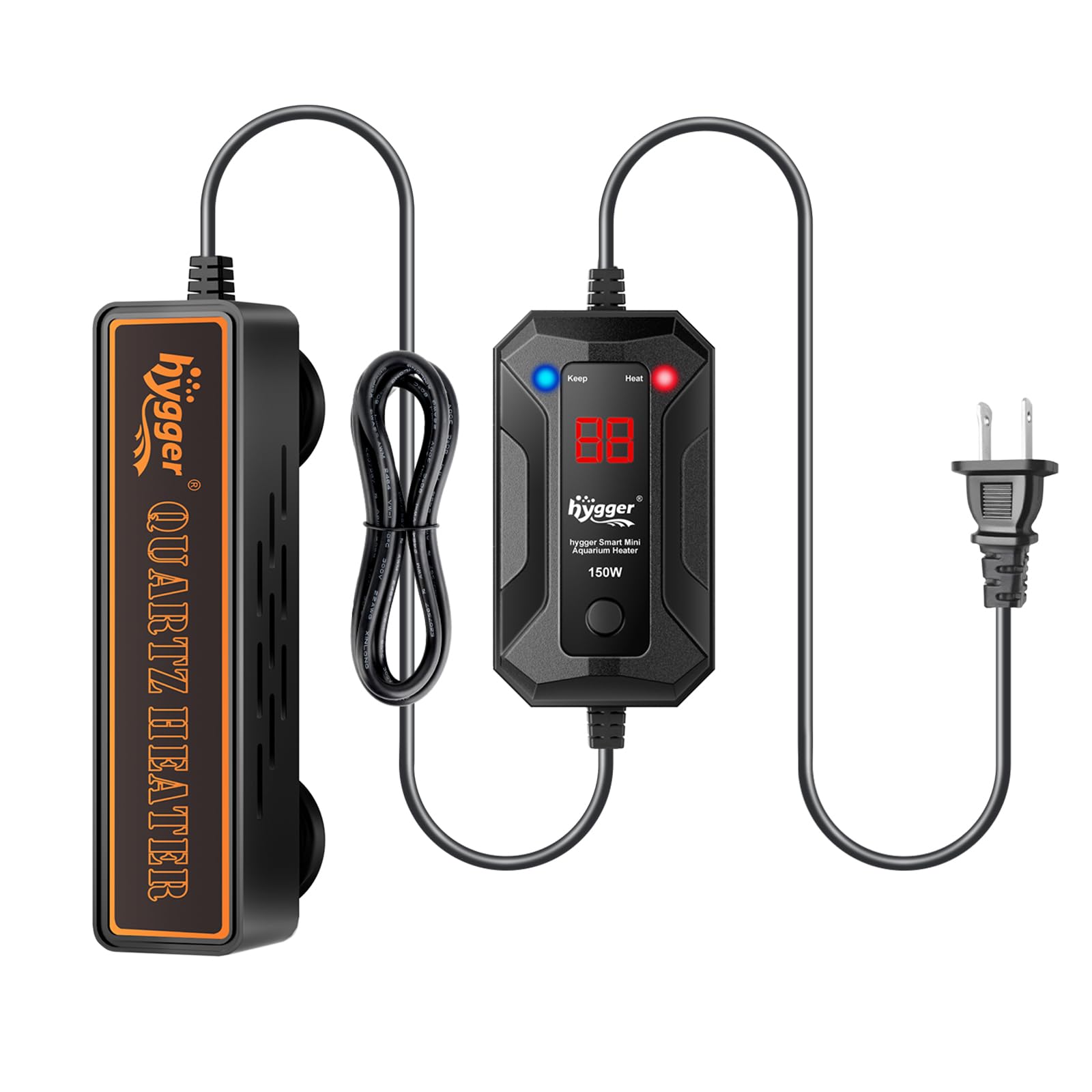 hygger Smart Mini Aquarium Heater 150W for 15-40 Gallons, Desktop Betta Submersible Fish Tank Heater with Intelligent Temperature Control and 5 Safety