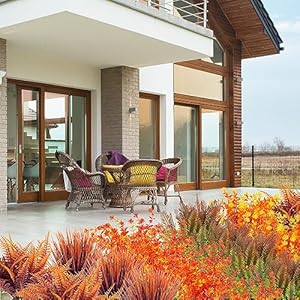 20 Bundles Artificial Fall Flowers Fake Autumn Plants for Thanksgiving Outdoor UV Resistant No Fade Faux Plastic Plants Garden Porch Window Box Decorating