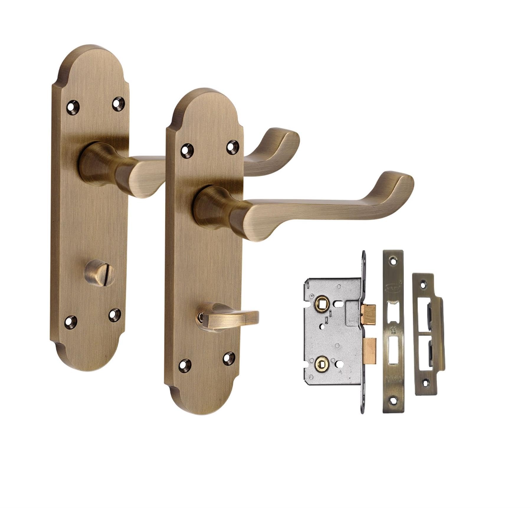 Golden Grace 1 Pair Epsom Design Scroll Bathroom Door Handle Antique Brass Metal Mortise Lock Set168mm X 40mm from B&Q