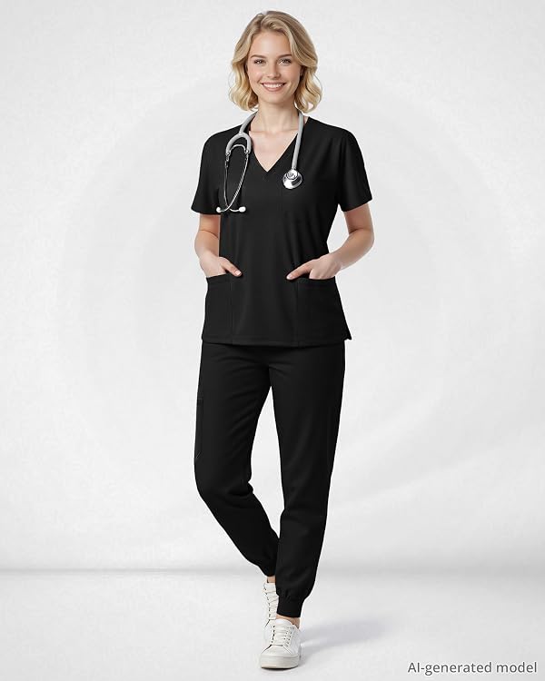 Eipnare Scrubs for Women Set, V-Neck Jogger Set, Black M by Eipnare - Used condition - Image 5