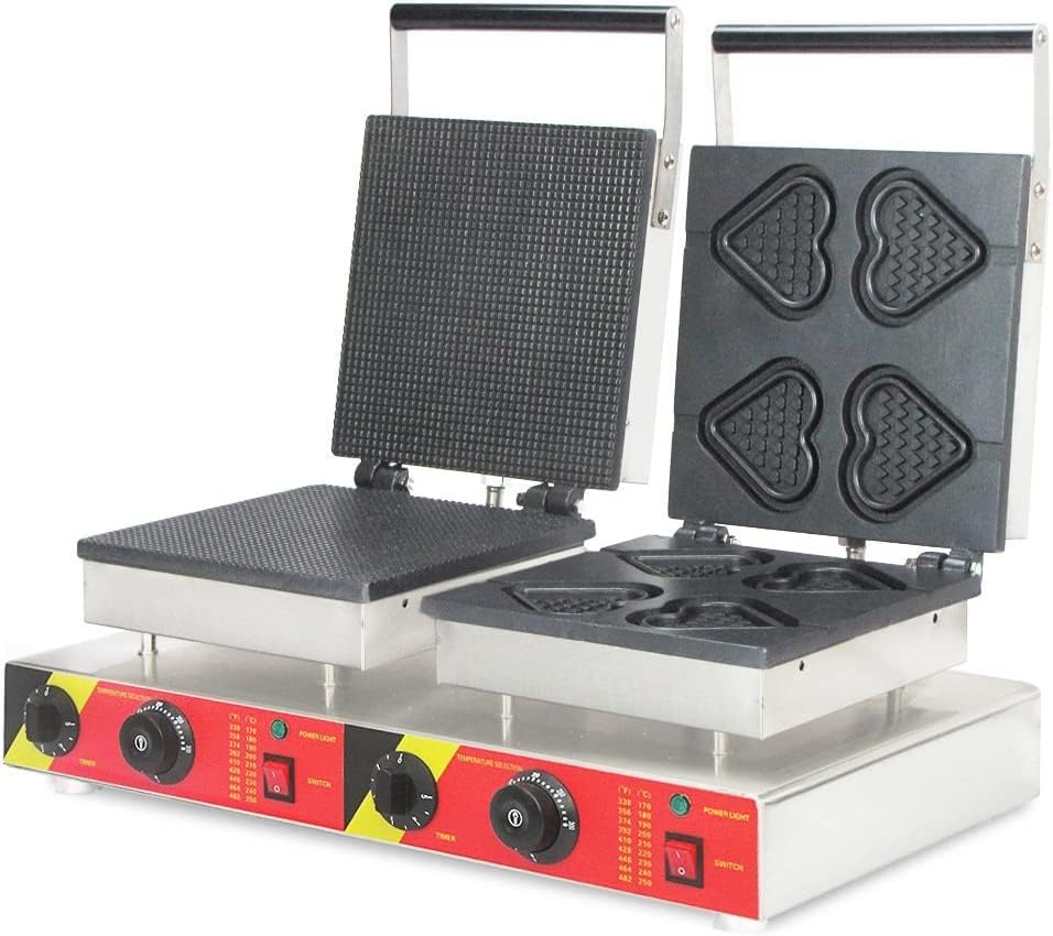 Máquina comercial de cono de gofres de helado 2 en 1 con forma de corazón, estufa eléctrica antiadherente, tostadora de gofres panadera, waflera