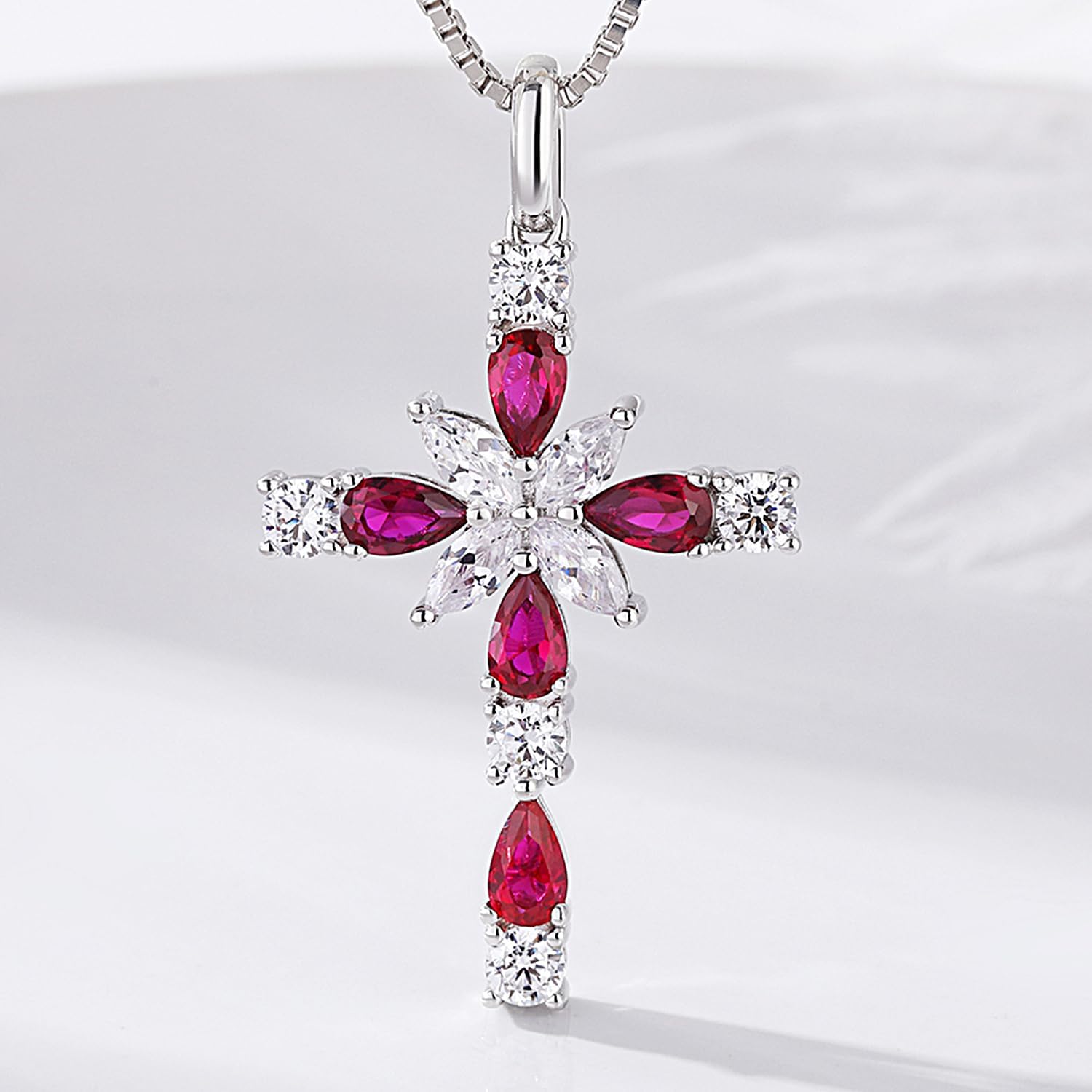 925 Sterling Silver Cross Necklace for Women,Birthday Delicate Star Cross Necklace Jewelry Gifts for Women,Birthstone Religious Jewelry for Mom, Chain 18 inch - Image 3