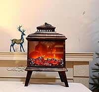Vista 36 de Farol de chimenea pequeño y acogedor tradicional realista con efecto de llama de leña, luz LED, estilo carbón, lámpara de mesa