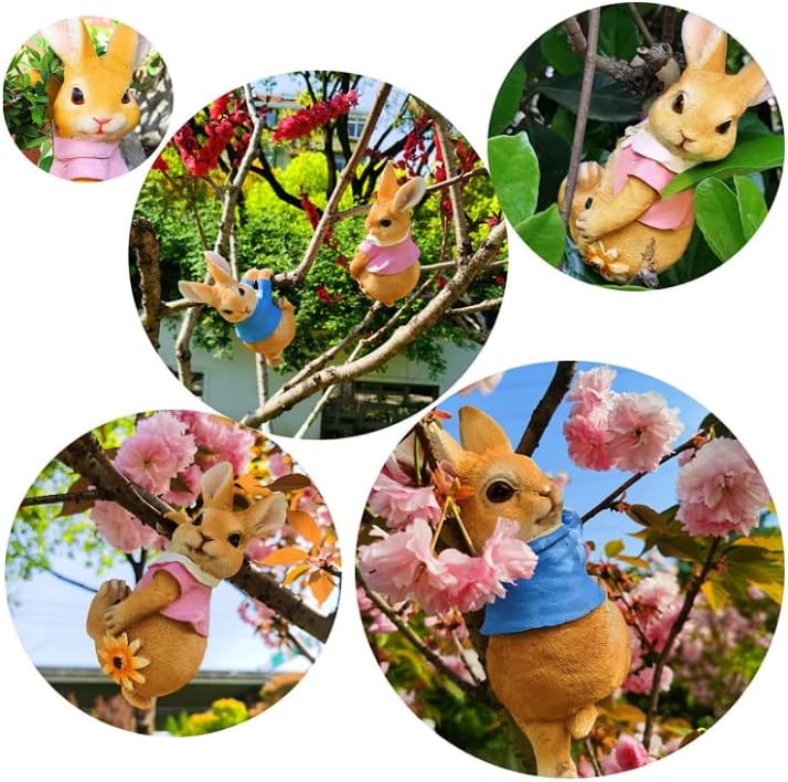 Rabbit Figurines Hanging Animal Statue, Mini Garden Statues Hanging Bunny, Creative Hanging Resin Rabbit Flower Pot Hugger Planter Edge Decor for Yard Home Garden Patio and Office (2PCS)