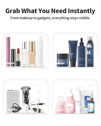 Miniatura 6 de WANDF Bolsa de aseo aprobada por la TSA, 2 paquetes de bolsa de aseo transparente de viaje, bolsa de cosméticos de maquillaje de un cuarto de galón