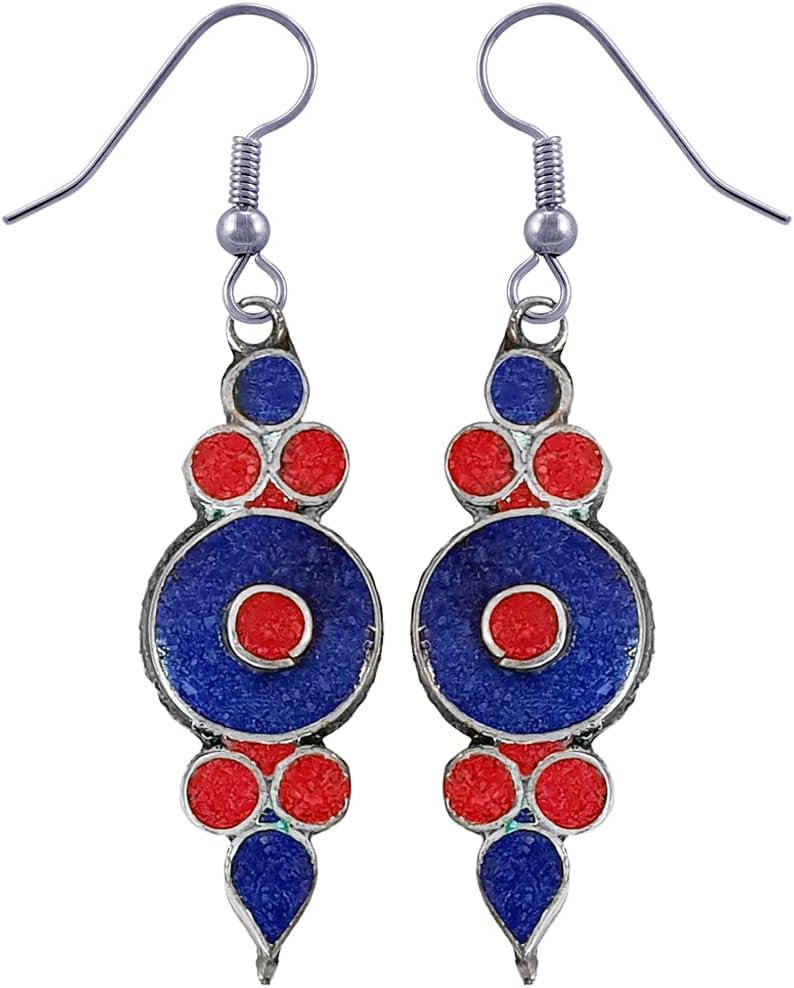 Drop Earrings for Women, Gemstone Inlay Earring, Boho Design Handmade Jewelry, Fashion Earrings for Gifts, Silver Plated Earrings
