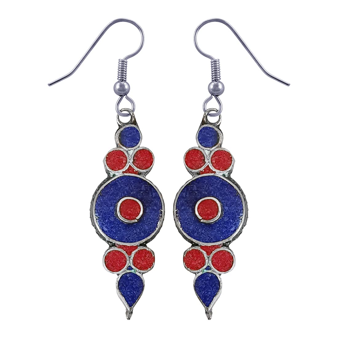 Orecchini Goccia Fatti a Mano per Donne, Orecchini Pendenti Pietre Preziose Corallo Lapislazzuli, Gioielli Moda Placcati Argento Design Etnico per Regali, Orecchino Drop